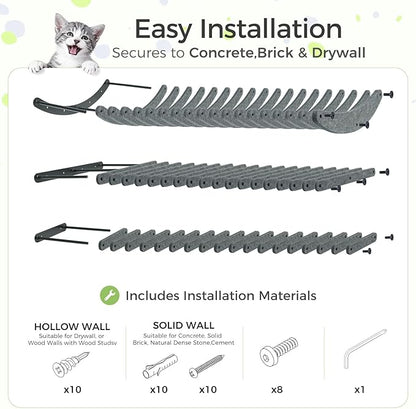 Cat Wall Shelves Stable Wall-Mounted Cats Shelves and Perches - 3-in-1 Cat Playground Furniture Set for Climbing Resting - Suitable for Small to Large Indoor Cats (Black)