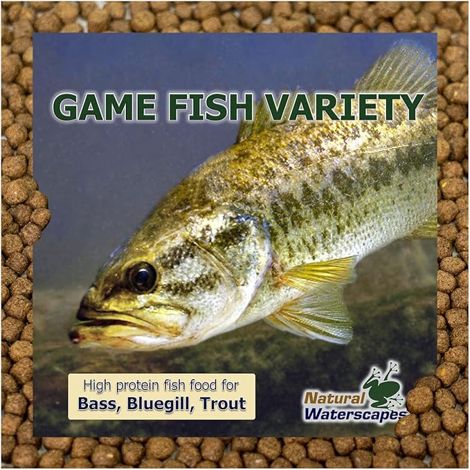 Natural Waterscapes Game Fish Food Variety | Pond and Lake Fish Food Pellets | 22 lb Bag | Feed to Bass, Bluegill, Trout, Catfish, tilapia | Floating Pellets