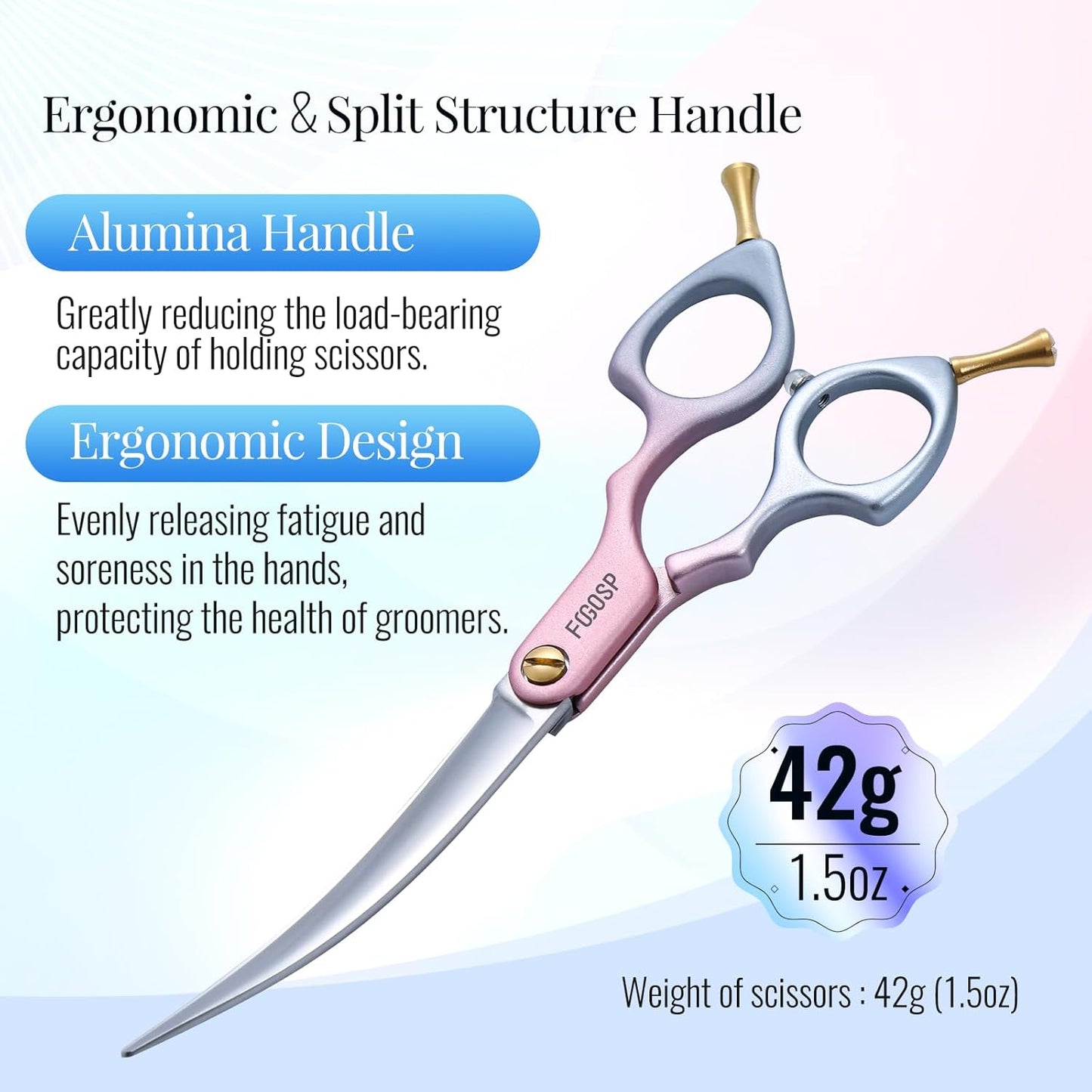 Professional Curved Dog Grooming Scissors with Sharper Self Grinding lightweight and finely trimmed split structure 6.5'' Japan VG10 63HRC for small dogs cat pet(Pink&Gray)