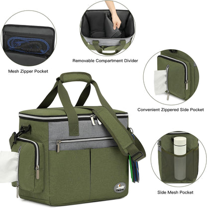 Dog Travel Bag for Pet Kit for Supplies with 2 Food Storage Containers 2 Collapsible Bowl 1 Feeding Mat 1 Dog Treat Pouch 7-Piece Set Perfect Road Trips Camping Weekend Doggy Gift Olive Green