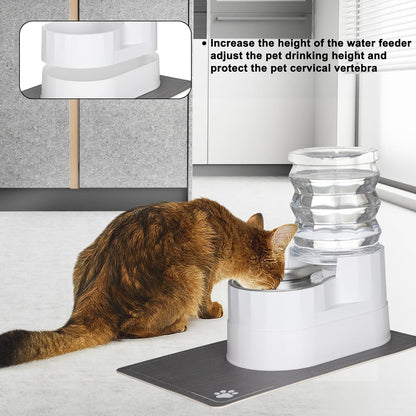 RIZZARI Automatic Pet Water Dispenser: 5L White Cats and Dogs Gravity Feeder - Stainless Steel Bowl - Outdoor Hiking Use.