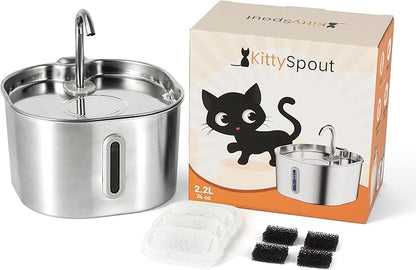 2.0 Large Capacity Stainless Steel Cat Water Fountain – 4L/135oz (Stainless Steel, 2.2L Corded)