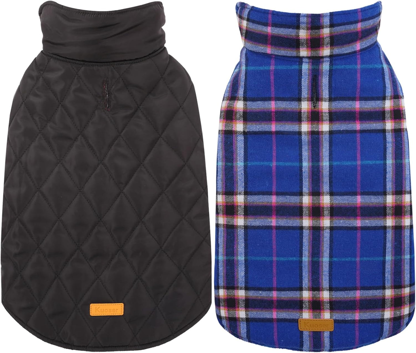 Kuoser Waterproof Dog Coat, Reversible Dog Jacket for Small Dogs, Adjustable Durable Doggie Winter Coat Warm Cozy Puppy Cold Weather Apparel from Small to Large Breed, Navy S