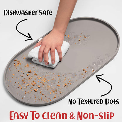 DogBuddy Dog Food Mat - Waterproof Dog Bowl Mat, Silicone Pet Mat for Food and Water Bowls, Nonslip Pet Feeding Mat with Edges, Dogs Food Mats for Floors, Puppy Supplies (Large, Dove)