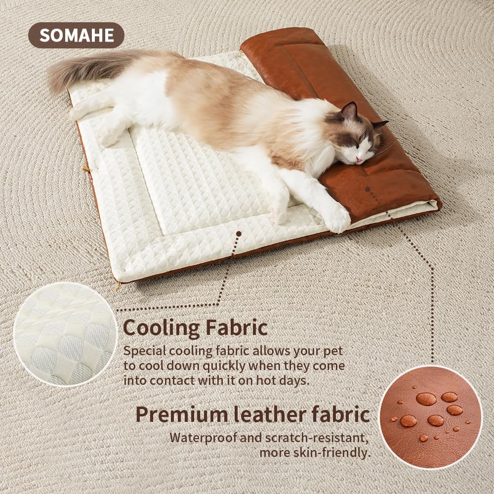 Cat Beds for Indoor Cats Dog Bed for Small Dogs 5 in 1 Function - Leather Mats Bed Cave Pillow Pad for Puppy & Kitten Four-Season 27.5 * 35.4inch Pink