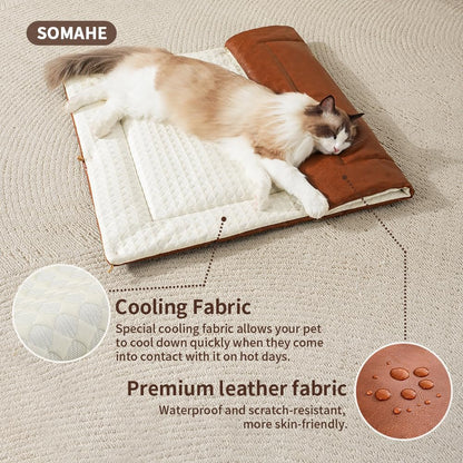 Cat Beds for Indoor Cats Dog Bed for Small Dogs 5 in 1 Function - Leather Mats Bed Cave Pillow Pad for Puppy & Kitten Four-Season 27.5 * 35.4inch Grey