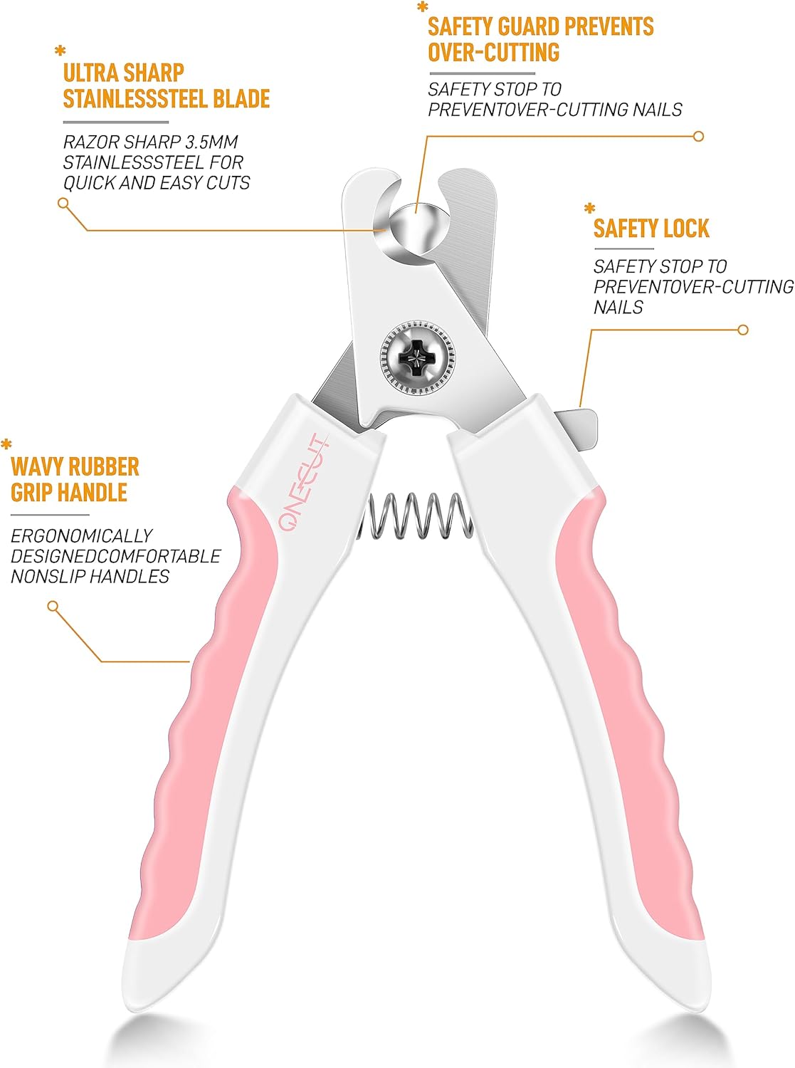 OneCut 6" Dog Nail Clippers for Small, Medium and Large Breed Professional Pet Nail Trimmers -Suitable for Cats, Rabbits and Guinea Pigs with Safety Guard to Avoid Over Cutting (Pink)
