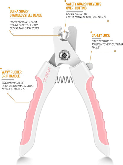 OneCut 4.7" Small Dog & Cat Nail Clipper Stainless Steel Cat Claw Trimmers for Rabbits, Guinea Pigs, Birds, Puppies, Kittens and Small Animals Pet Nail Clipper for Professional and Home Use (Pink)