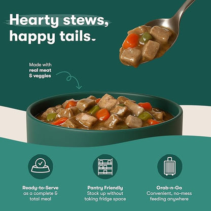 Jinx Bone Broth Stew for Dogs - Beef & Vegetables Recipe - Grain-Free Wet Dog Food & Topper for Picky Eaters - Promotes Lean Muscle Growth, A Healthy Coat & Improved Digestion - 13 Oz, 12 Pack