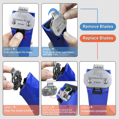 5/8 Wide Toe Pet Dog Grooming Detachable Blades,Compatible with Andis,Oster A5,Wahl KM10 Clippers,Cut Length 1/32-inch