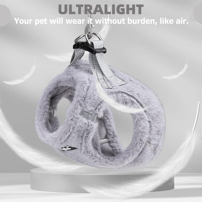 PUPTECK Adjustable Dog Harness Collar and Leash Set Step in No Pull Pet Harness for Small Medium Dogs Puppy and Cats Outdoor Walking Running, Soft Mesh Padded Reflective Vest Harnesses, Plush Grey S