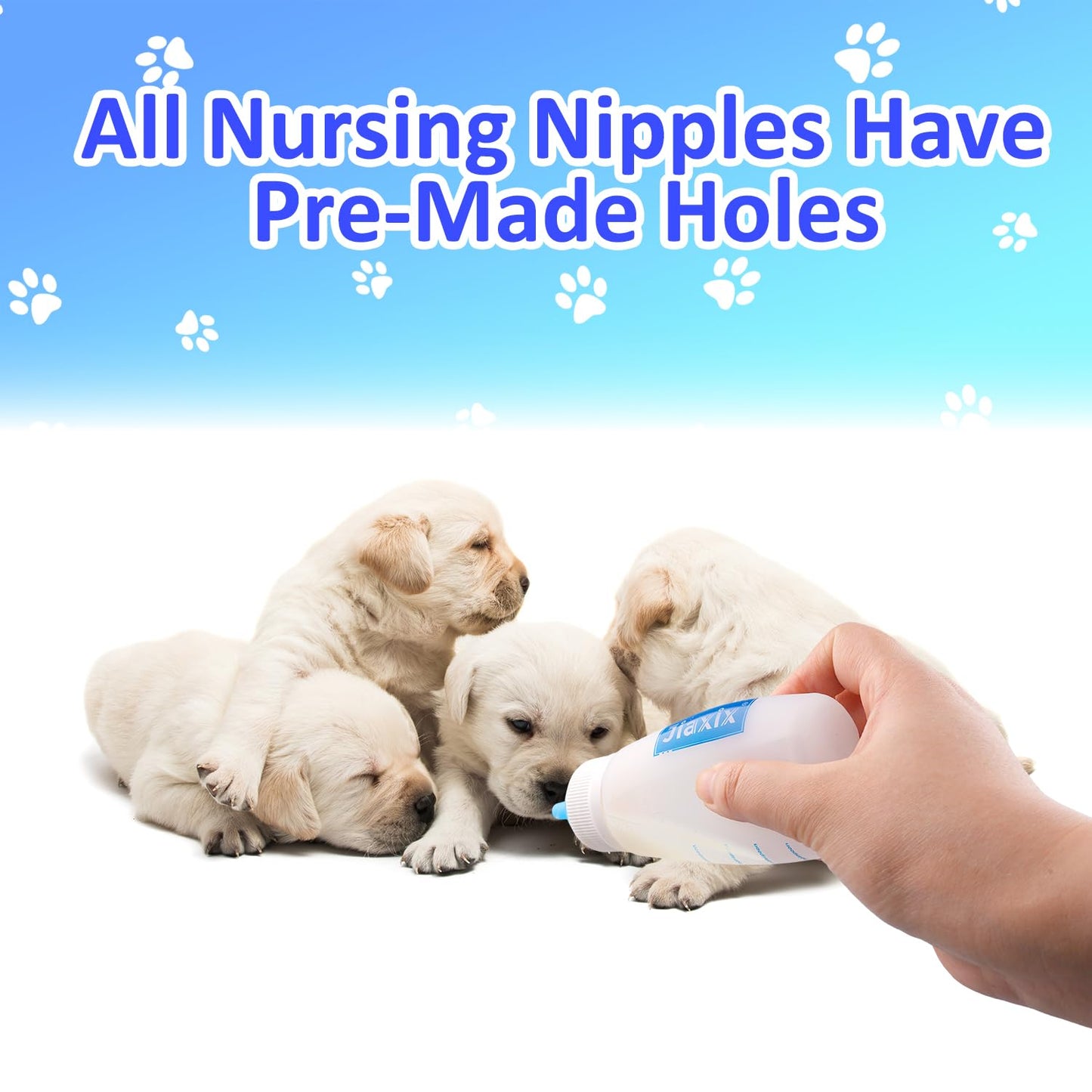 3 Pack Kitten Silicone Bottle Feeding Kit,Nipple & Feeding Kit for Kittens, Reusable Newborn Kitten Supplies, Suitable for Feeding Kitten, Puppy, Rabbit,Hamster (Blue, Small+Medium+Large)