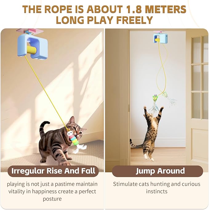 Interactive Automatic Cat Toy for Indoor Cats - Automatic Electric Door Hanging Cat Toy - Automatic Play Chase Exercise Feather Toys for Bored Indoor Adult & Kitten Cats