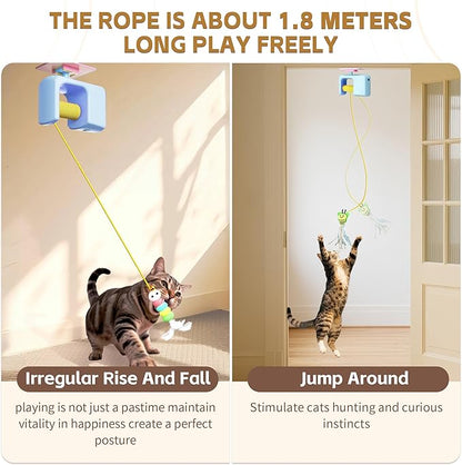 Interactive Automatic Cat Toy for Indoor Cats - Automatic Electric Door Hanging Cat Toy - Automatic Play Chase Exercise Feather Toys for Bored Indoor Adult & Kitten Cats
