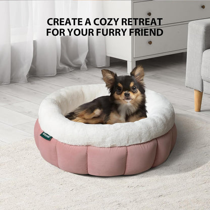 BALANCE Cat Beds for Indoor Cats, Washable Round Cat Bed, Cute Kitten Bed with Anti-Slip Bottom for Kitty and Puppy, 18 Inches, Mellow Rose