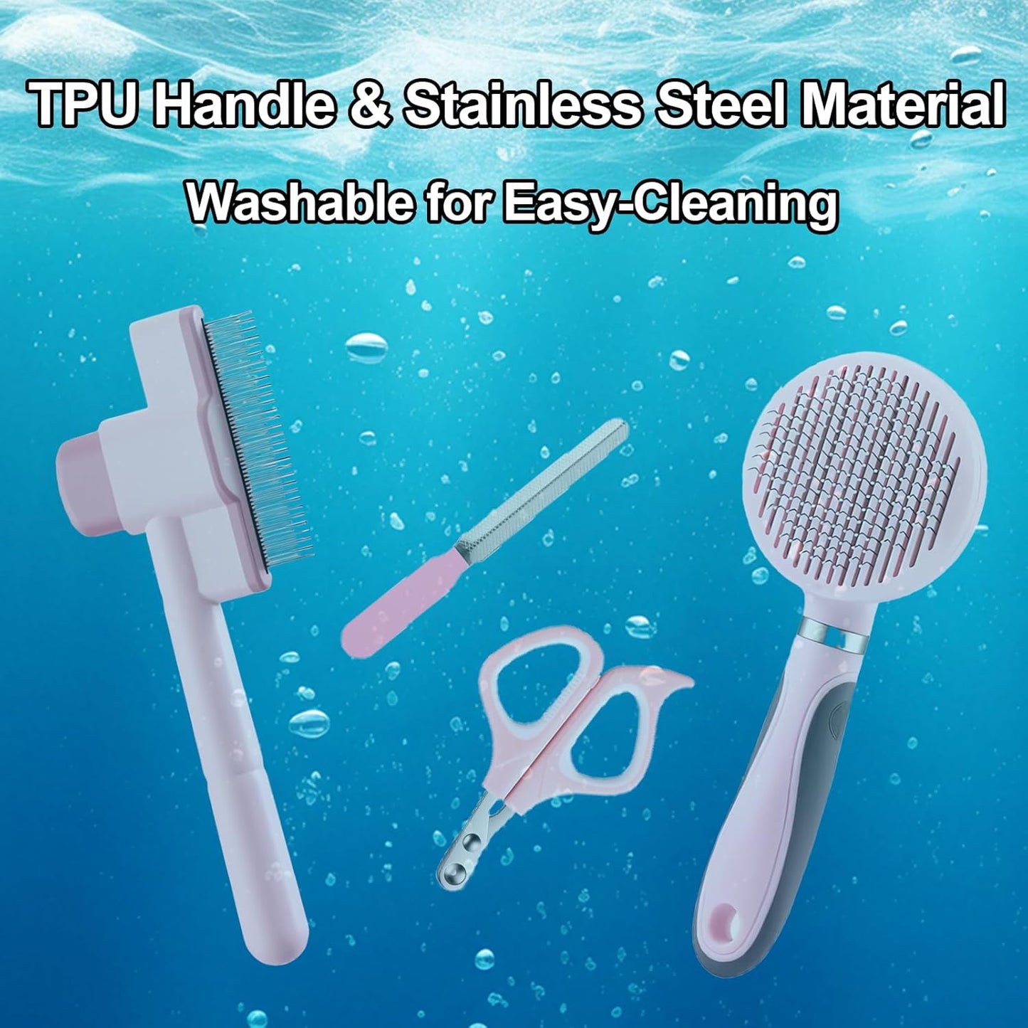 Cat Grooming Kit, 4-in-1 Cat Grooming Tools with Cats Brush, Flea Comb, Nail Clipper & Trimmer - Deshedding & Dematting for Pets Hair and Paws, Pet Shedding Set for Indoor Dogs & Cats (Pink)