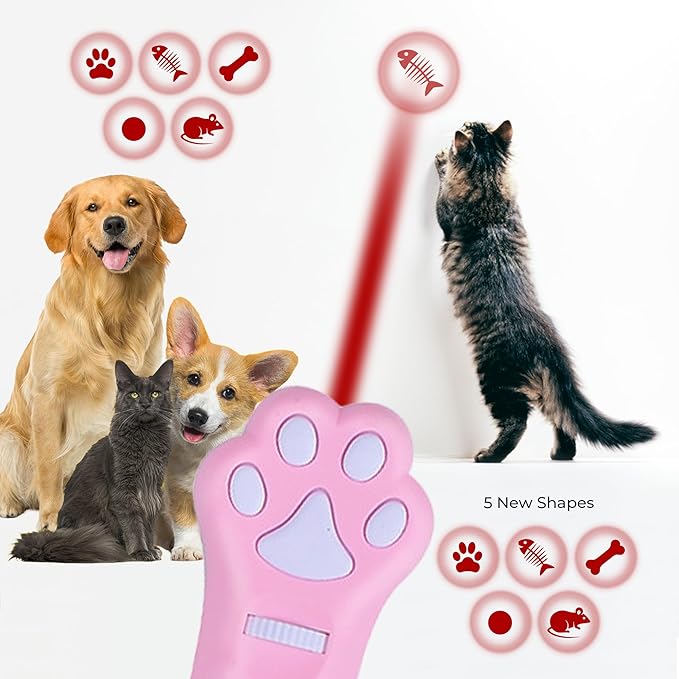 Cat Toy - Dog Toy | Wall Image Projector | Indoor Interactive Cat Toy with 5 Different Designs | Ideal for Dog, Cat, Kitten, Puppy (Pink)