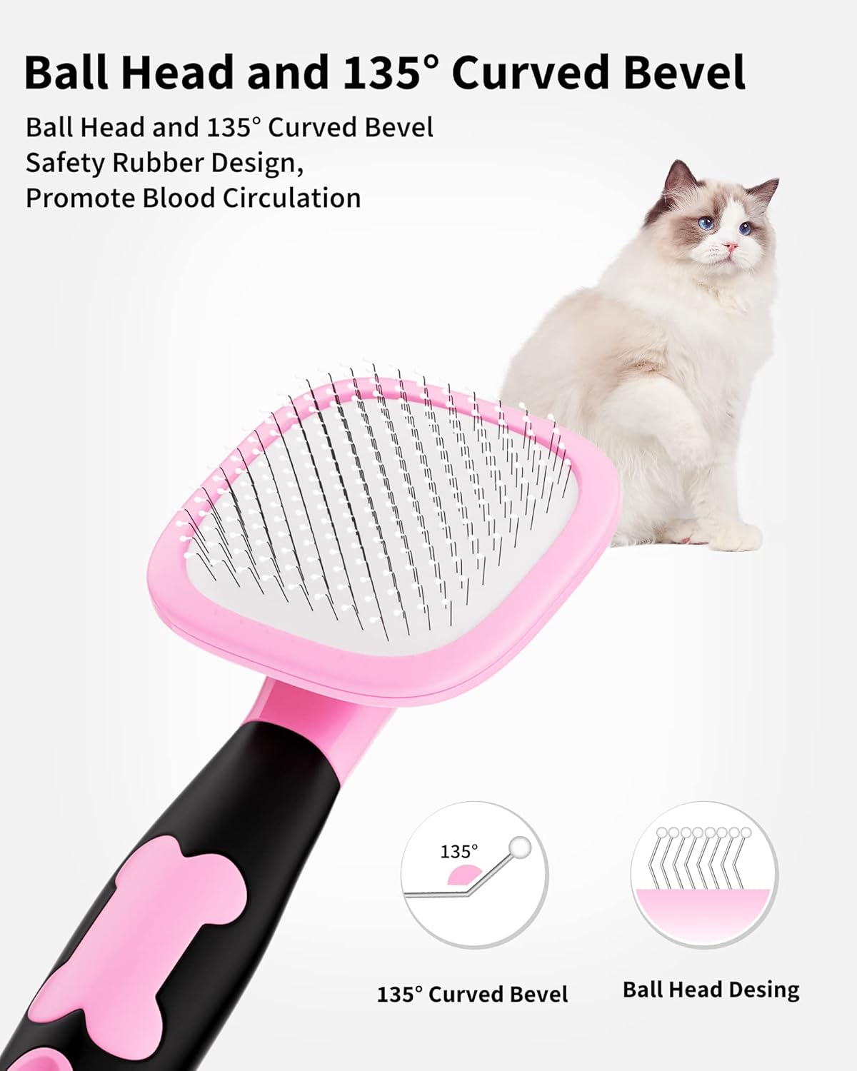 Glendan Dog & Cat Grooming Brush - Slicker Shedding Tools (Pink)
