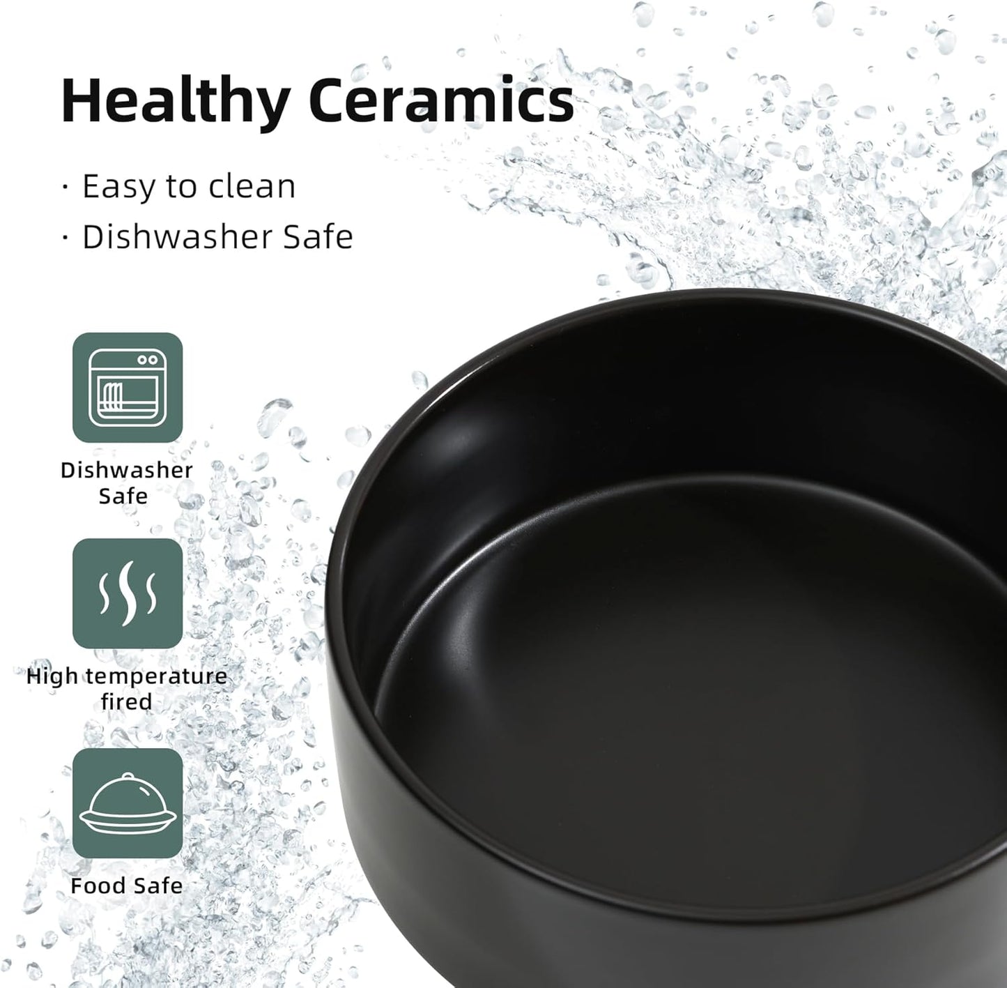 Ceramic 6.1inch Non-Slip Dog Food and Water Bowl for Small & Medium Breed Dogs,Pet Bowl for Replacement, Protects Cervical Spine (Black)