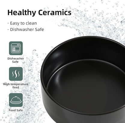 Ceramic Raised Dog and Cat Bowl Set, 2 Heights Elevated Stand, Food and Water Bowl for Small Breed Dogs, Weighted Dog Dishes, Pet Bowl(6.1'',28.7oz, Black)