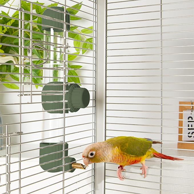 9.4 Fl Oz No Mess Bird Water Dispenser, Automatic Parrot Water Feeder with Spring Valve, Clear Cage Water Drinker for Parakeets Cockatiels Budgies Finch Lovebirds & Canary (Green, 9.4 fl oz (280ml))