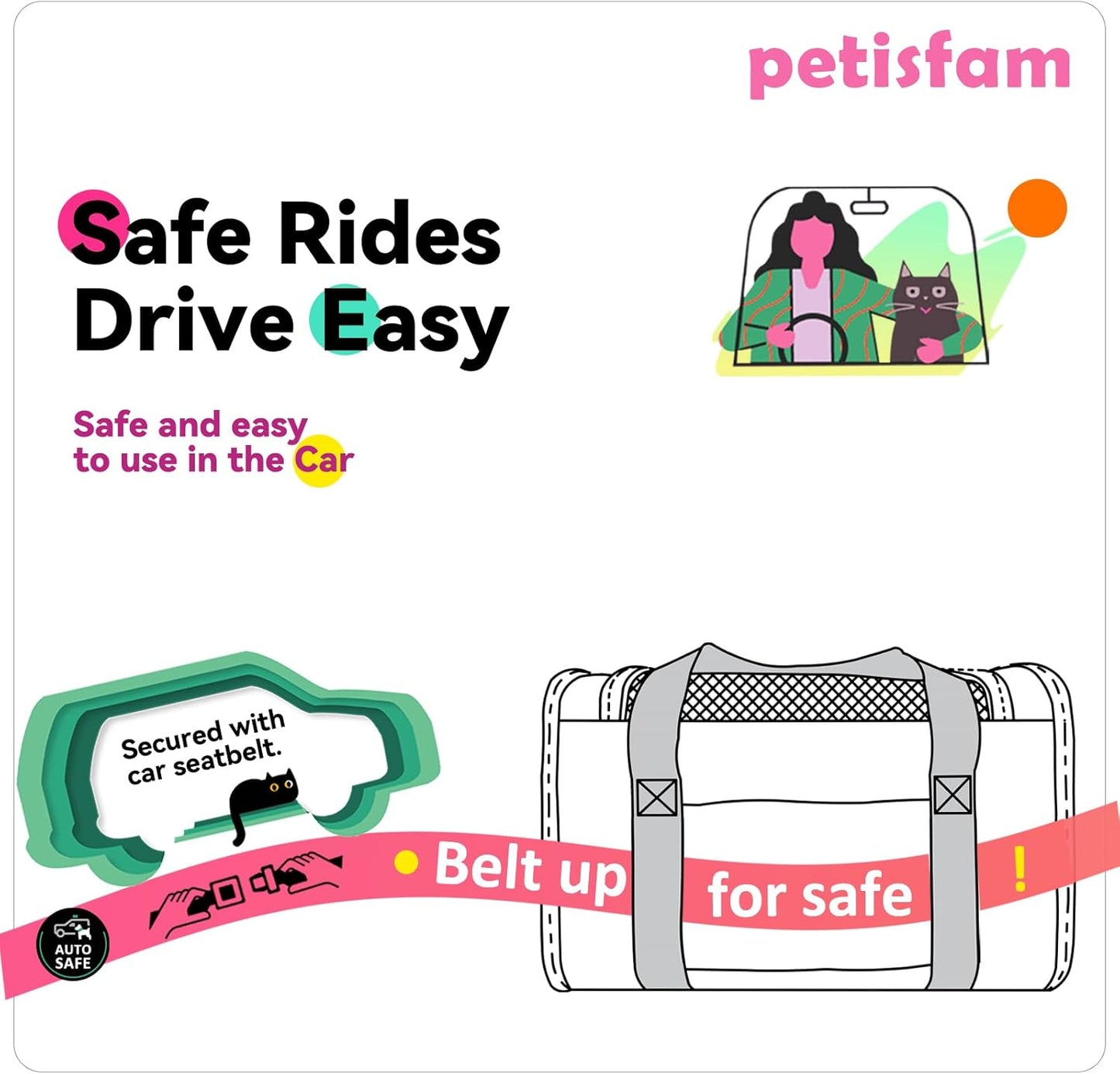 petisfam Soft Pet Carrier for Medium Cats and Small Dogs with Cozy Bed, 3 Doors, Top Entrance | Airline Approved, Escape-Proof, Breathable, Leak-Proof, Easy Storage (Pink)