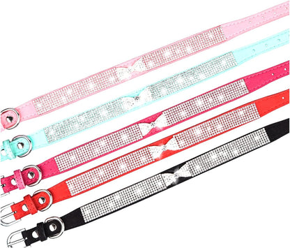 Serijoars Small Dog Collar with Rhinestone Crystal Diamond Colorful Bling Girl Puppy Cat Collars (XS, Red3)