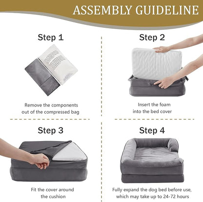 Bedfolks Orthopedic Dog Bed, Waterproof Dog Sofa Bed for Small Dogs & Cats, Egg Foam Pet Couch Bed with Removable Washable Cover and Nonslip Bottom, Dark Grey