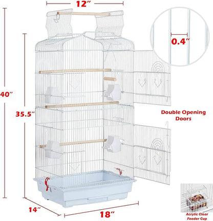 Large 40-Inch Portable Bird Flight Side Nest Doors Cage for Canary Parakeet Cockatiel Lovebird Finch Small Parrot Budgies Travel Bird Cage