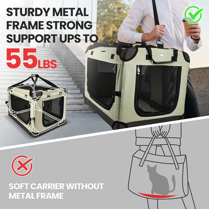 Large Cat Carrier for Car Travel, Soft Sided Collapsible Pet Carrier for Outdoor and Indoor Uses, Roomy Extra Large Cat Carrier for 2 Kittens or Puppies Up to 50lbs (Brown)