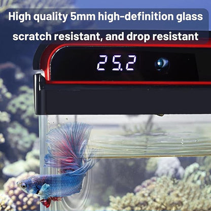 5 Gallon Glass Fish Tank Aquarium Starter Kit - Self-Cleaning, Ultra-Quiet Filter Pump, 3-Color LED Lights, Smart Temp Monitoring for Betta Fish, Shrimp, Kids Gift