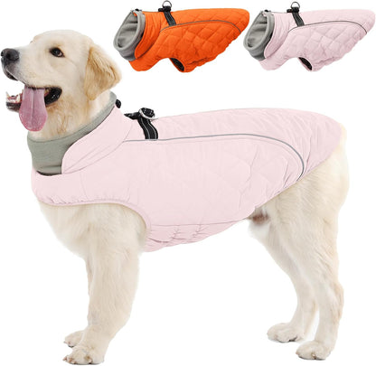 Dog Coat with Harness Built in -Pink,Medium- Fleece Lined Dog Snow Jacket Snowsuit，Adjustable Reflective Winter Warm Cold Weather Coat