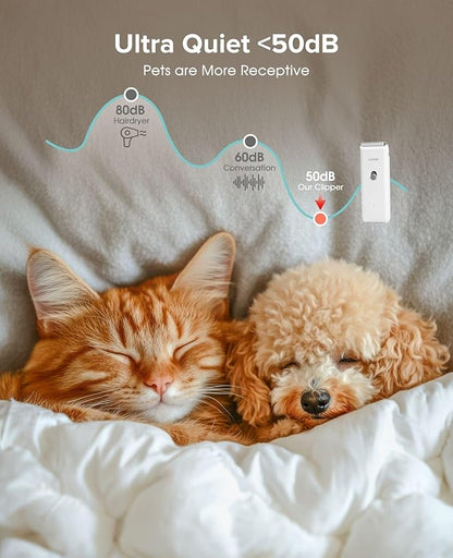 Dog Clipper for Matted & Long Hair,Quiet Pet Paw Hair Trimming Groomer,Handy Cordless Rechargeable Waterproof Shaver Kits for Cats,Small Dogs & Animals White