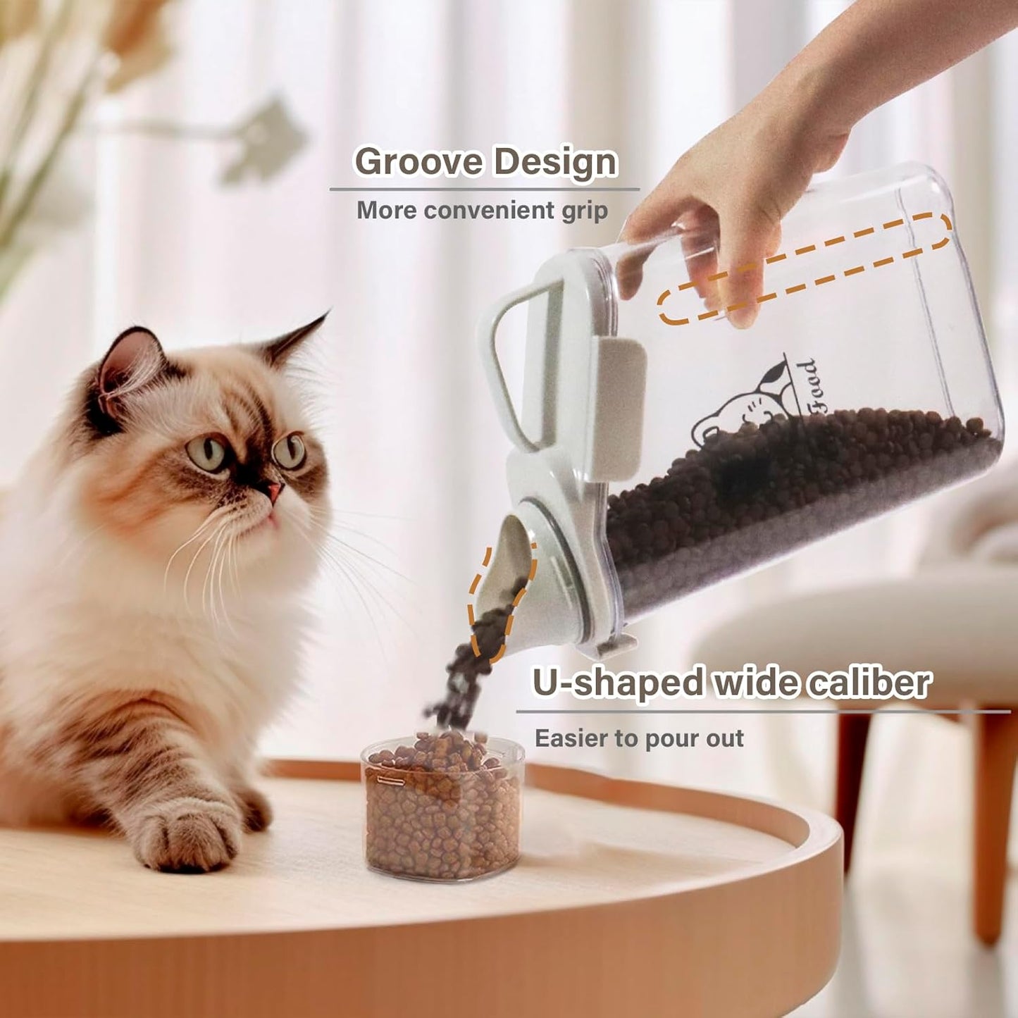 Pet Food Storage Container Airtight Cat Food Container with Measuring Cup and Pour Spout Portable Pet Food Dispenser for Cat Transparent Leakproof Cat Food Container for Travel 2.8L