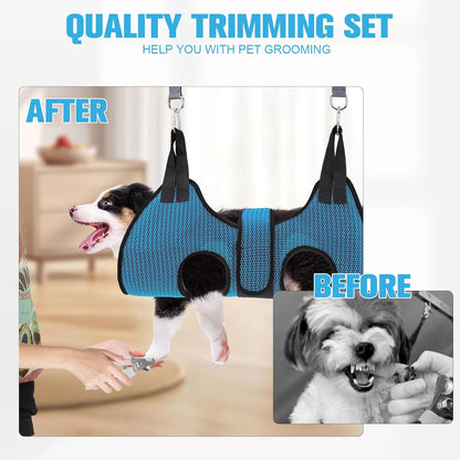 PAWCHIE Dog Grooming Hammock Harness for Dog Cat with Pet Nail Clipper Trimmer-Breathable Cat Hanger Sling for Trimming Clipping Nails-Dog Hammock Restraint Bag for Small Medium Large Dog, Dark Blue M