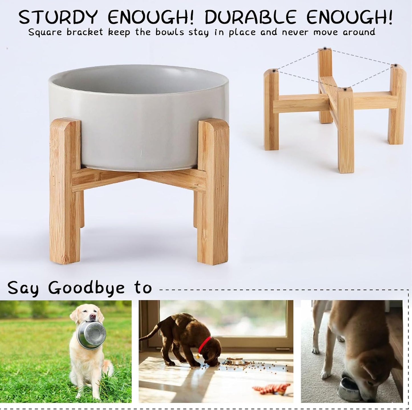 Petygooing Grey Elevated/Raised Ceramic Dog Bowl for Small Breeds, Dog Food Water Dish with Stand,Pet Feeding Bowl with Anti Slip Rubber for Cats and Small Dogs Puppy 13.5 OZ (5.1In / 1.7 Cups)