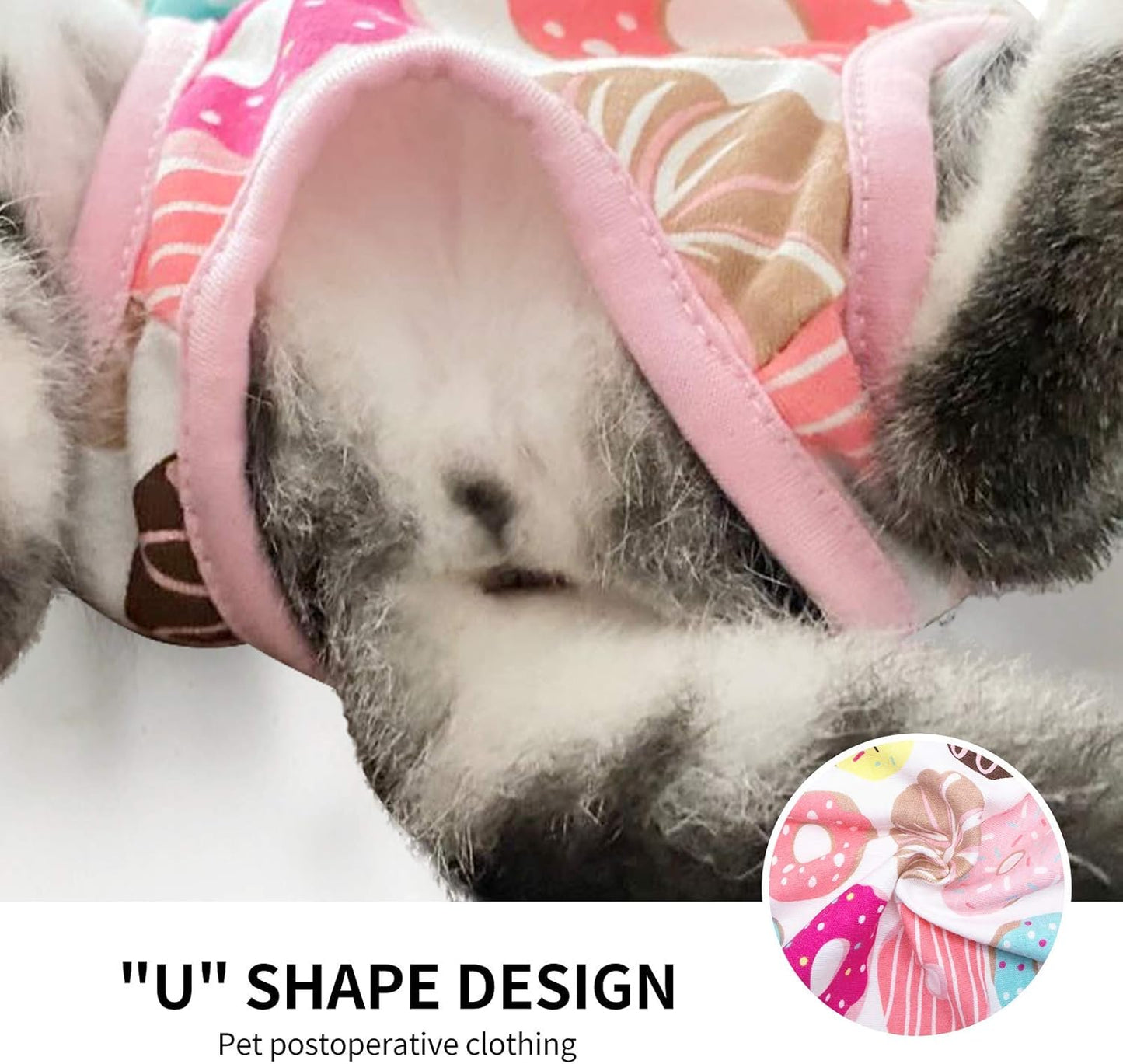 Cat Professional Surgical Recovery Suit,E-Collar Alternative for Cats Dogs,After Surgery Wear, Pajama Suit,Home Indoor Pets Clothing Doughnut L