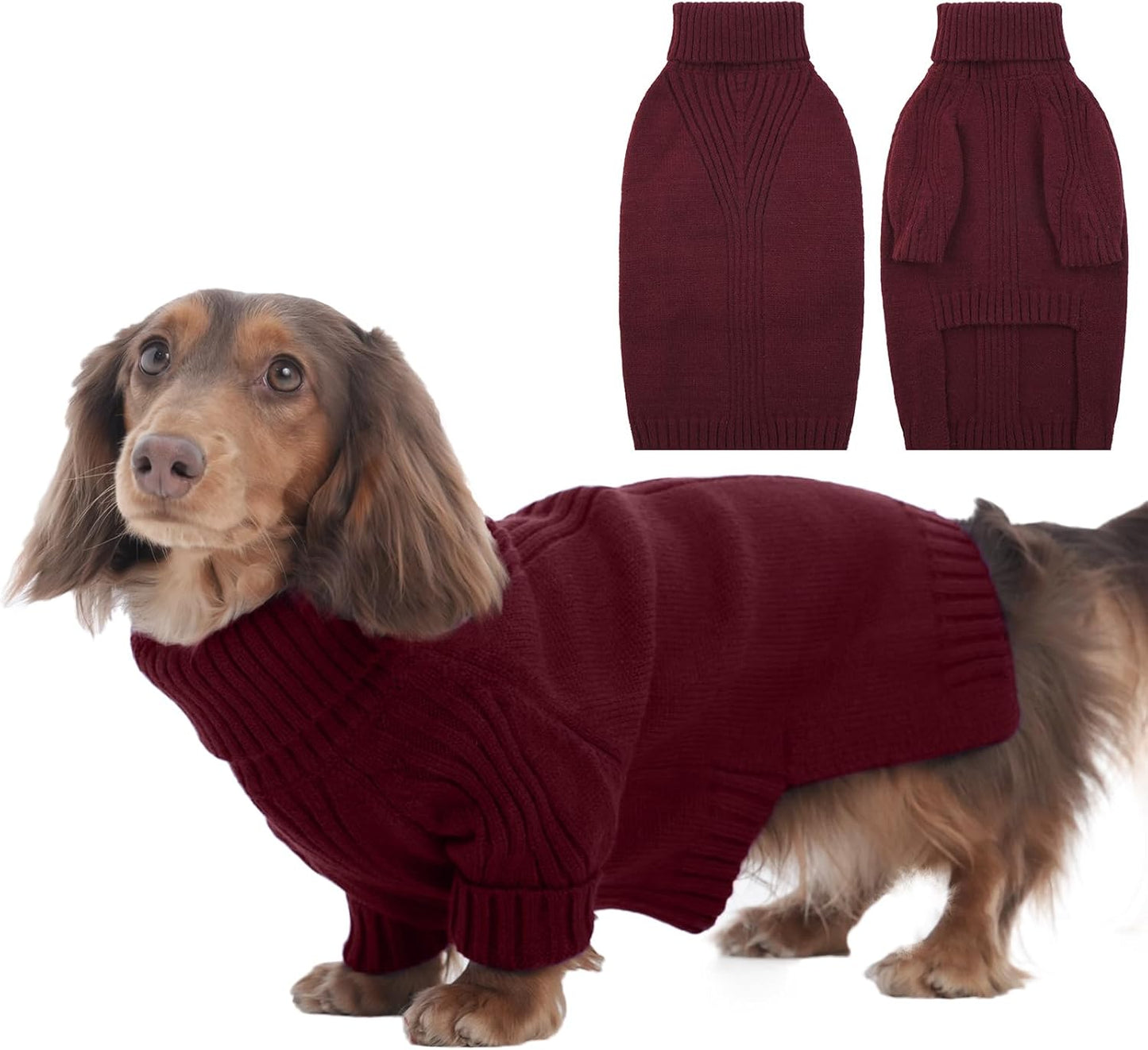 IECOii Dachshund Sweater,Turtleneck Dog Sweater for Small Medium Dogs Girl Boy,Stretchy & Breathable,Warm Knitted Pullover Coat,High Neck Knitwear for Cold Weather Indoor & Outdoor Wear (Burgundy,M)