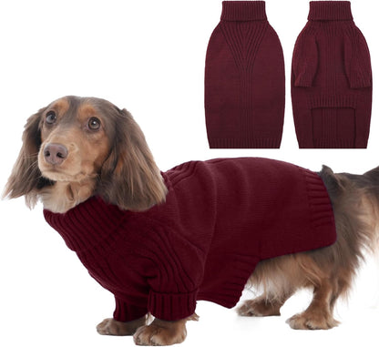 IECOii Dachshund Sweater,Turtleneck Dog Sweater for Small Medium Dogs Girl Boy,Stretchy & Breathable,Warm Knitted Pullover Coat,High Neck Knitwear for Cold Weather Indoor & Outdoor Wear (Burgundy,M)