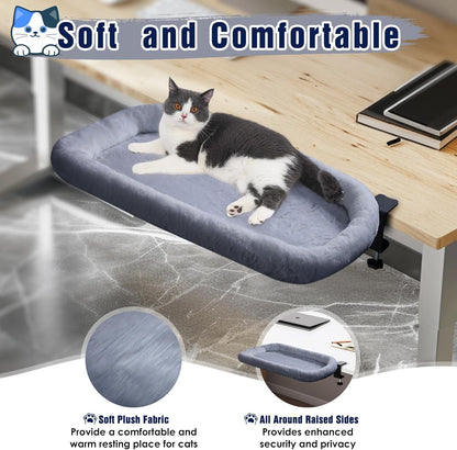 IPOW Heavy Duty Steel Frame Supports up to 50lbs Cat Desk Bed & Perch Space-Saving 90°Foldable with Soft Ultra-Plush Faux Fur for Small Medium Large Cats