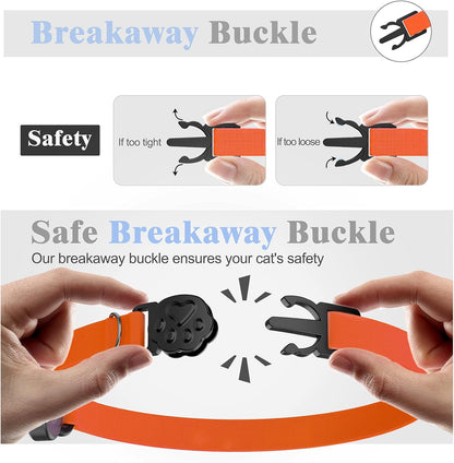 Airtag Cat Collar, Stretchy Kitten Collar with Apple Air Tag Holder, Lightweight and Comfortable, Ultra Elastic GPS Cat Collars for Cats Kittens and Puppies, 8-12.5 inch, Orange