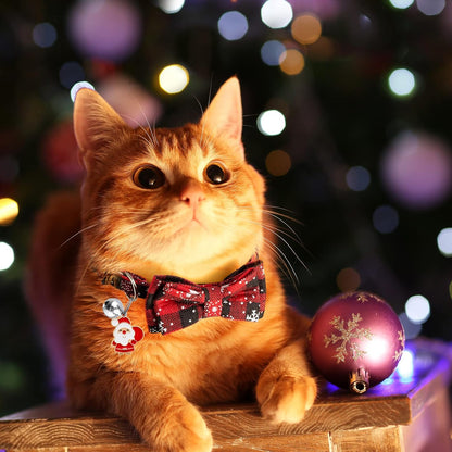 LLHK 4 Pack Christmas Cat Collars with Bow Tie and Bell,Breakaway Kitten Collar for Girl Boy Cats,Adjustable 7-12inch, for Kitty Kitten Adult Cats,Pet Supplies,Stuff,Accessories