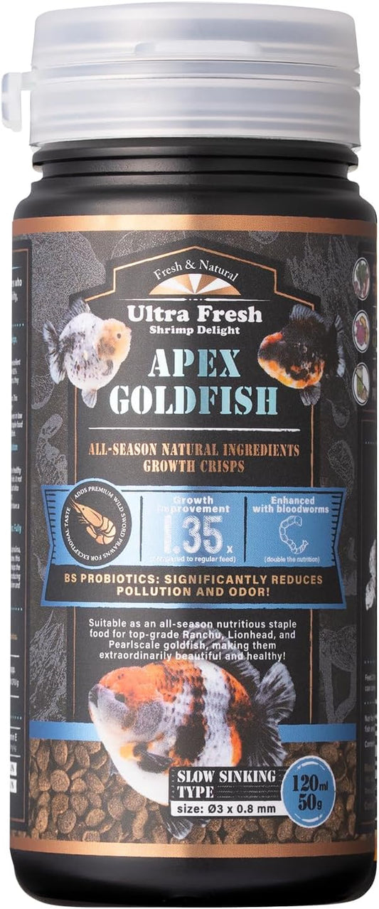 Ultra Fresh Apex Goldfish Growth Crisps, Premium All Natural Ingredients Goldfish Fish Food, Slow Sinking, 1.76 oz