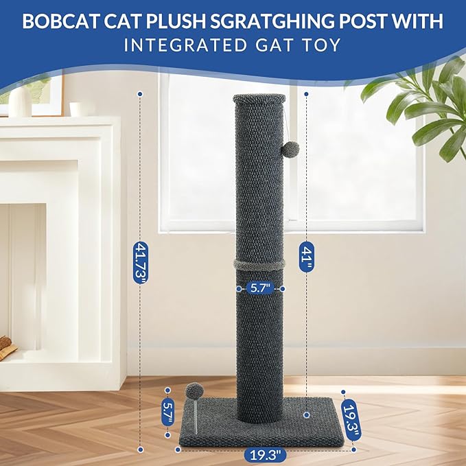 Cat Craft Cat Scratching Post Large Reticulate Carpet Scratching Post for Indoor Cats, Tall Cat Scratch Post, Carpet Cat Scratcher with Replaceable Toys, Sturdy Base, Large, Gray