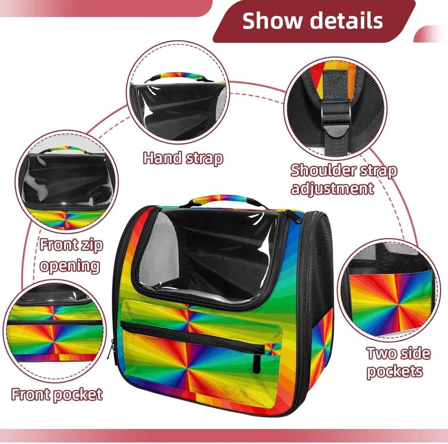 Colorful Rainbow Painting Pet Carrier Soft Sided Carrier for Small Medium Cats Dogs
