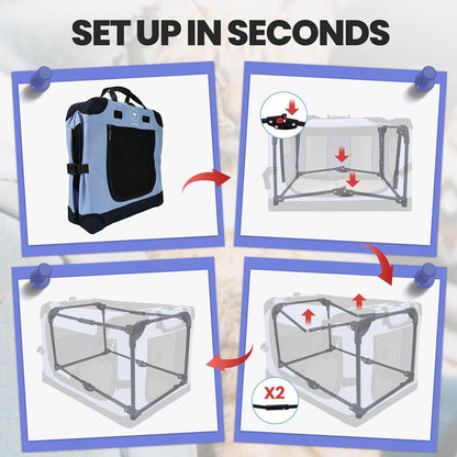 Large Cat Carrier for Car Travel, Pegic Soft Sided Collapsible Pet Carrier for Outdoor and Indoor Uses, Roomy Extra Large Cat Carrier for 2 Kittens, Large Cat or Puppies Up to 50lbs (Blue)