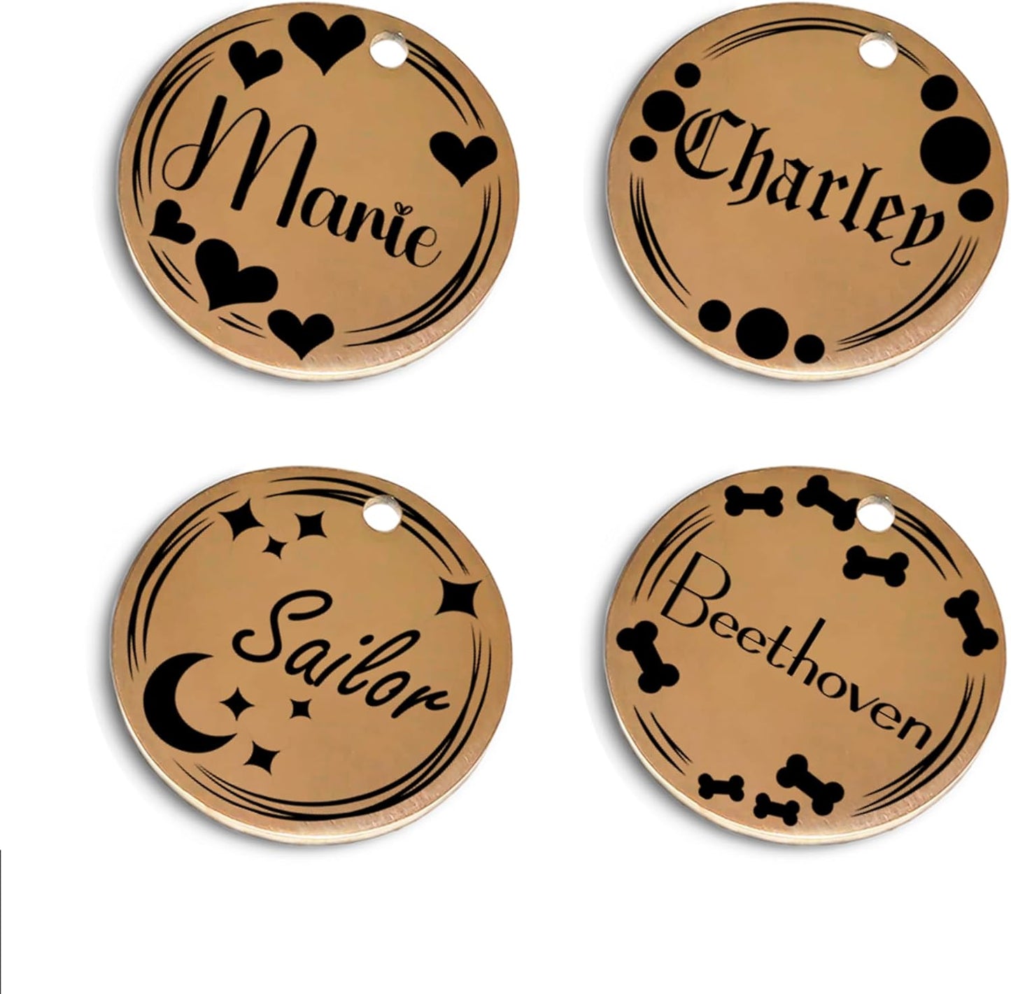 Super Customizable Pet Tags ID for Cats & Dogs | Cat tag: Durable Stainless Steel. Custom Engraved Dog Tags for Collars, Harnesses & Leashes | Many Fonts & Design (Champagne, Round)
