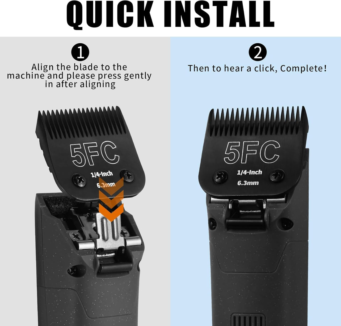 3 Pack 5FC Detachable Dog Grooming Steel Blades,Compatible with Andis,Oster A5,Wahl KM-10 Series,Cut Length 1/4" 6.3MM （Black）