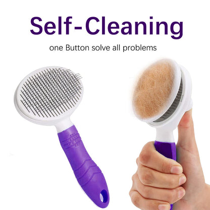 Cat Grooming Brush, Pets Skin Friendly Self Cleaning Slicker Massage Brushes for Shedding Dogs Cats Hair Gentle Remove Loose Undercoat with Long or Short Hairs for All Fur Type- UPGRADED
