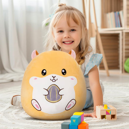 12" Hamster Plush Pillow Stuffed Animal Cute Hamster Plush Toy, Super Soft Cartoon Hugging Toy Gifts for Bedding, Kids Sleeping Kawaii Pillow